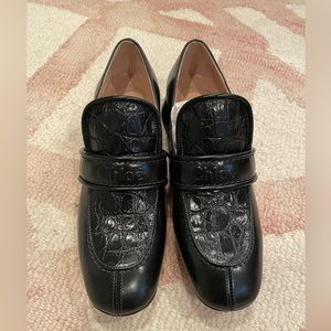 Chloe Black Croc Embossed Heeled Loafer